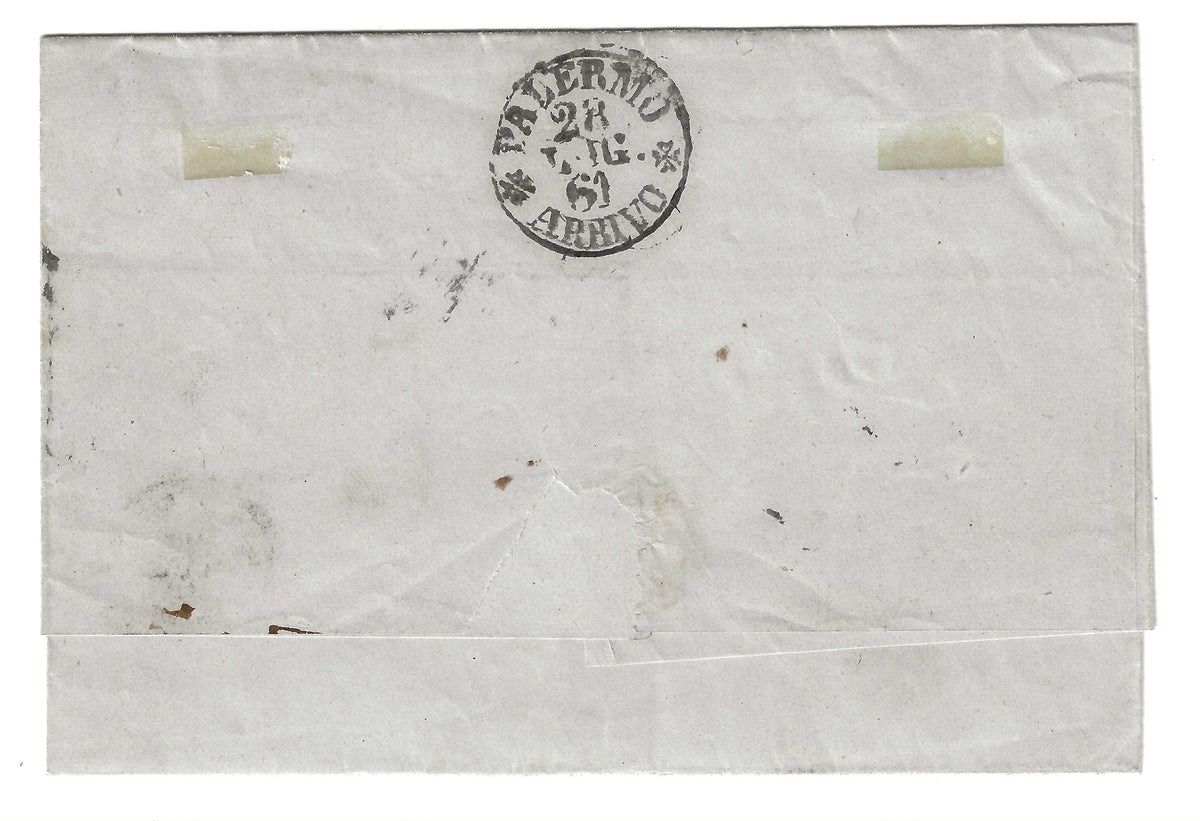 1861 Province Napoletane - Francobollo da 5 grana rosa lilla su lettera per Palermo