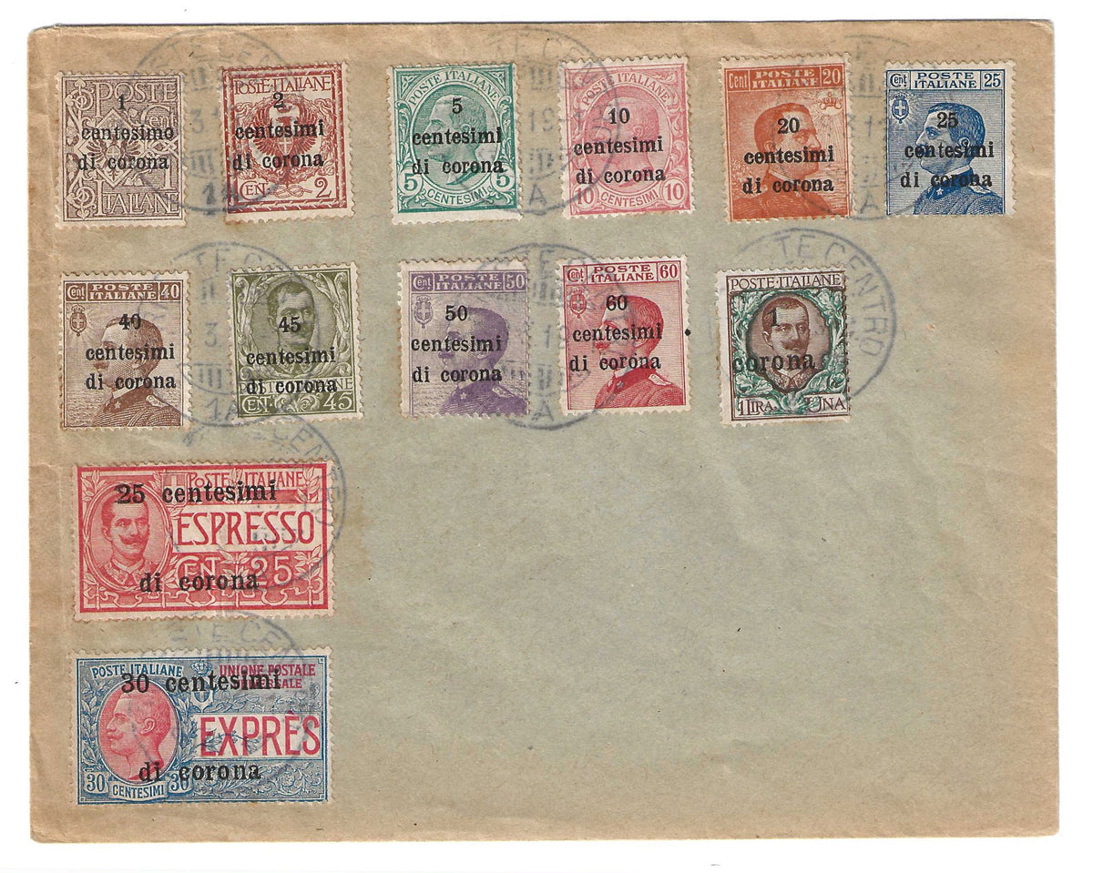 1919 Trento e Trieste - Busta filatelica con francobolli serie completa ordinaria + espressi