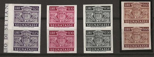 1945 San Marino - Segnatasse non dentellati da 25, 30, 50 e 60 c. MNH**