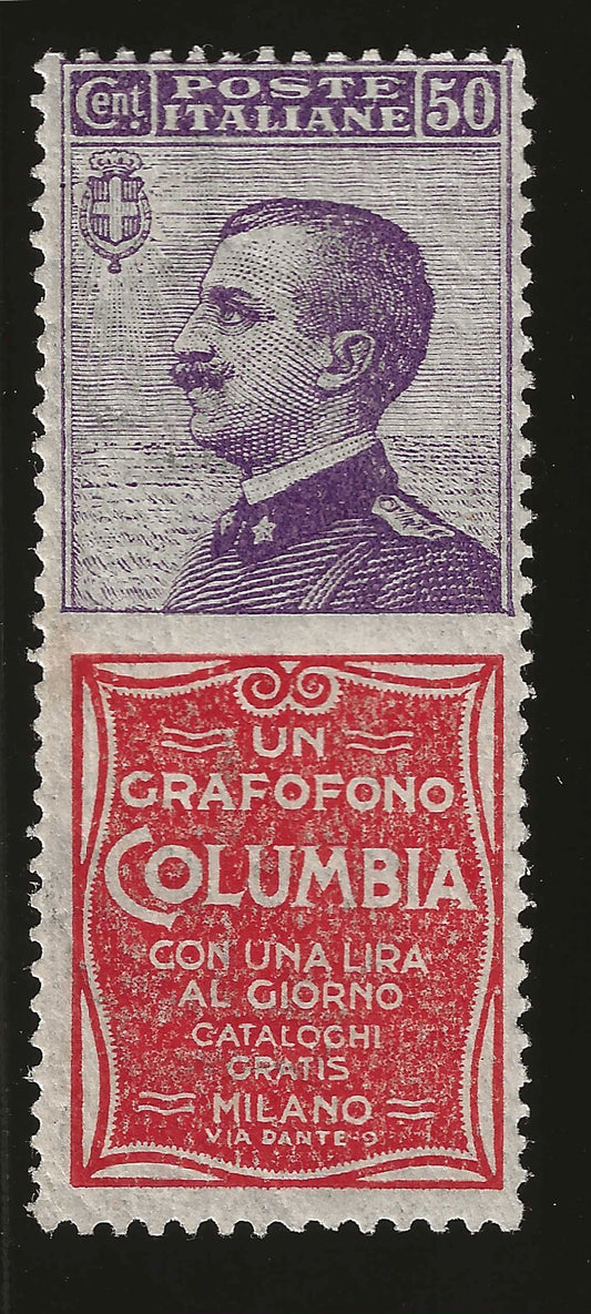 1924 Regno d'Italia - Francobollo da 50 c. pubblicitari "Columbia" nuovo MNH**