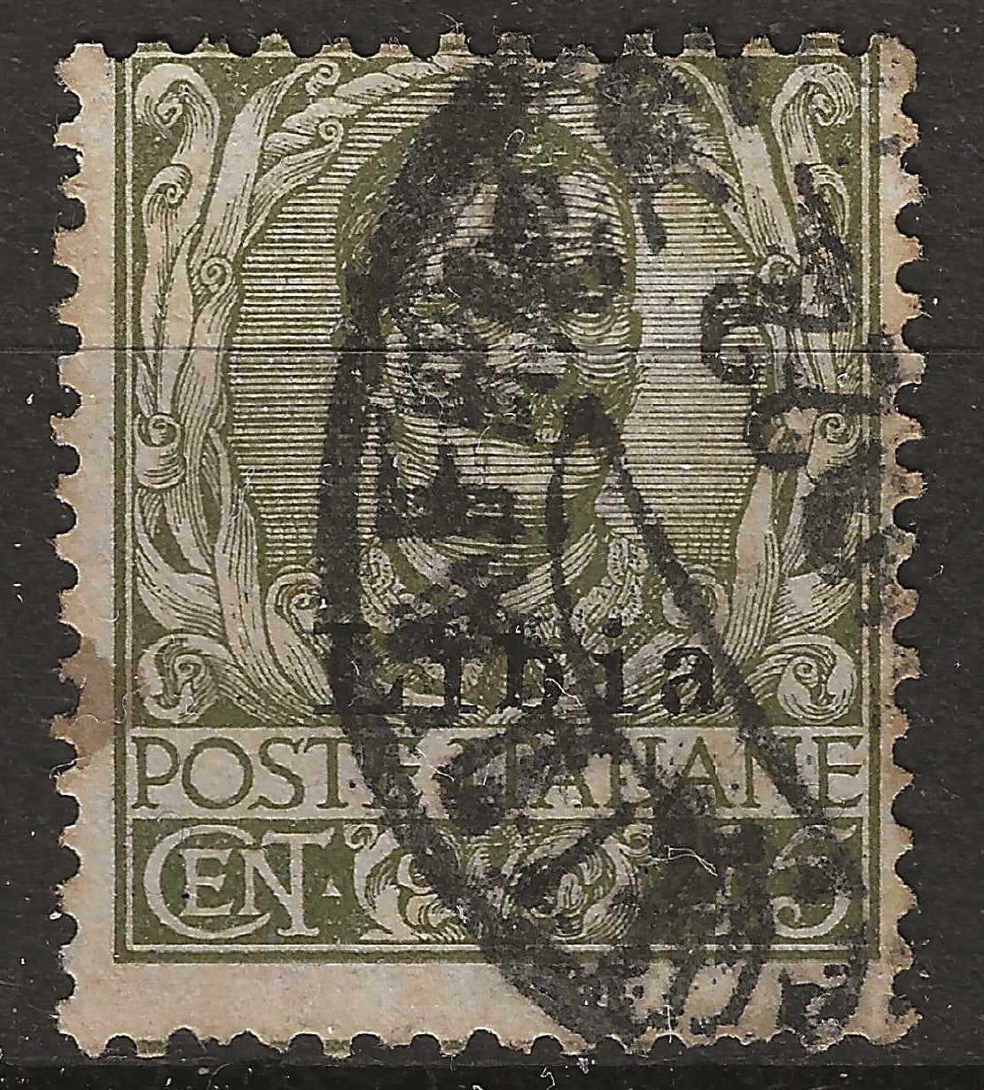 1917/18 Colonie Libia - Francobollo da 45 c. oliva tipo Michetti soprastampato usato