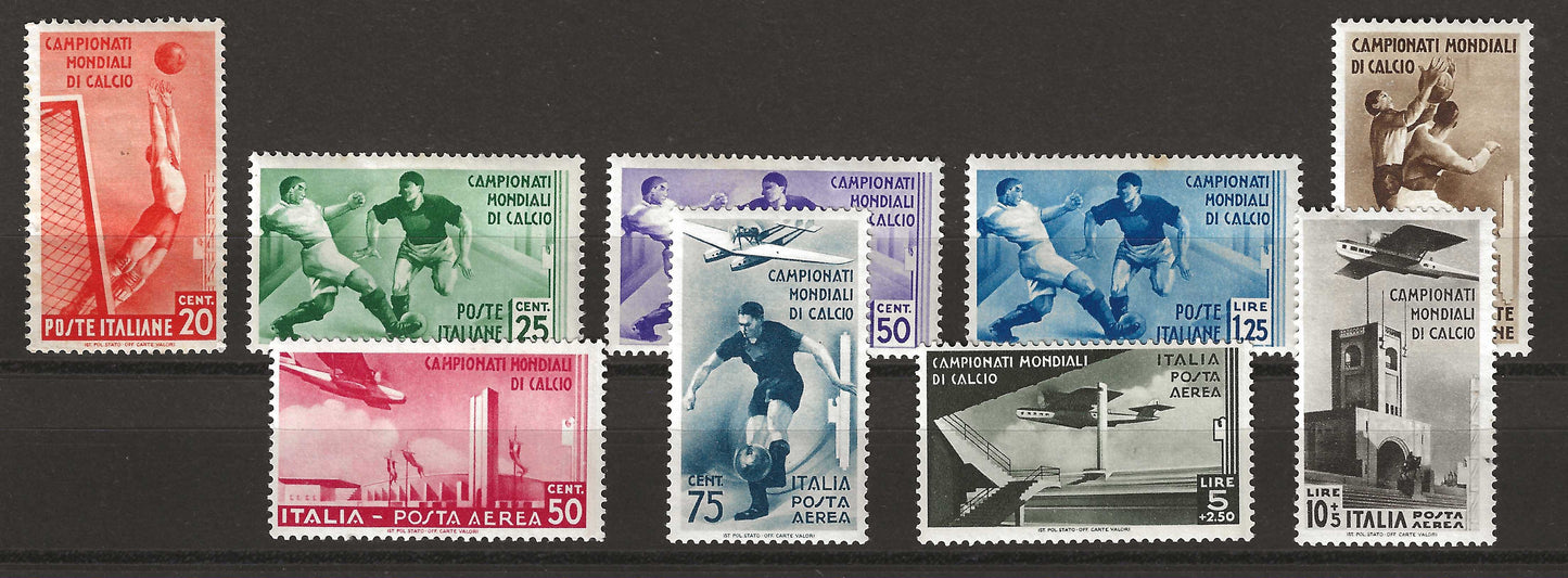 1934 Regno d'Italia Serie completa ordinaria + aerea francobolli 2° Mondiale di Calcio MH*