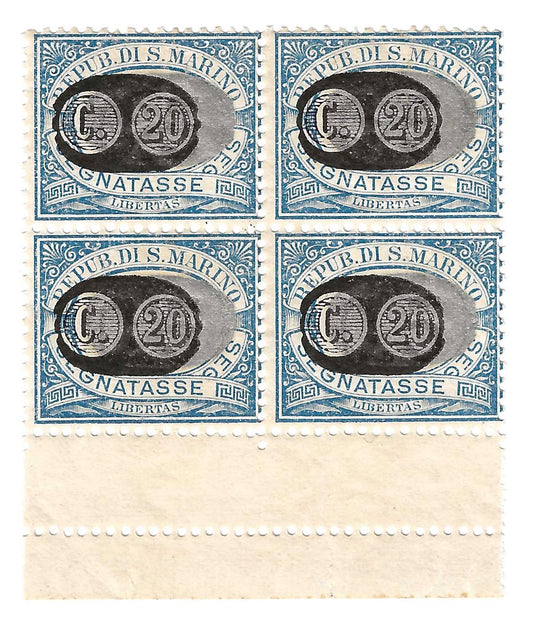 1931 San Marino - Segnatasse soprastampati in quartina 20 su 5 c. MNH**