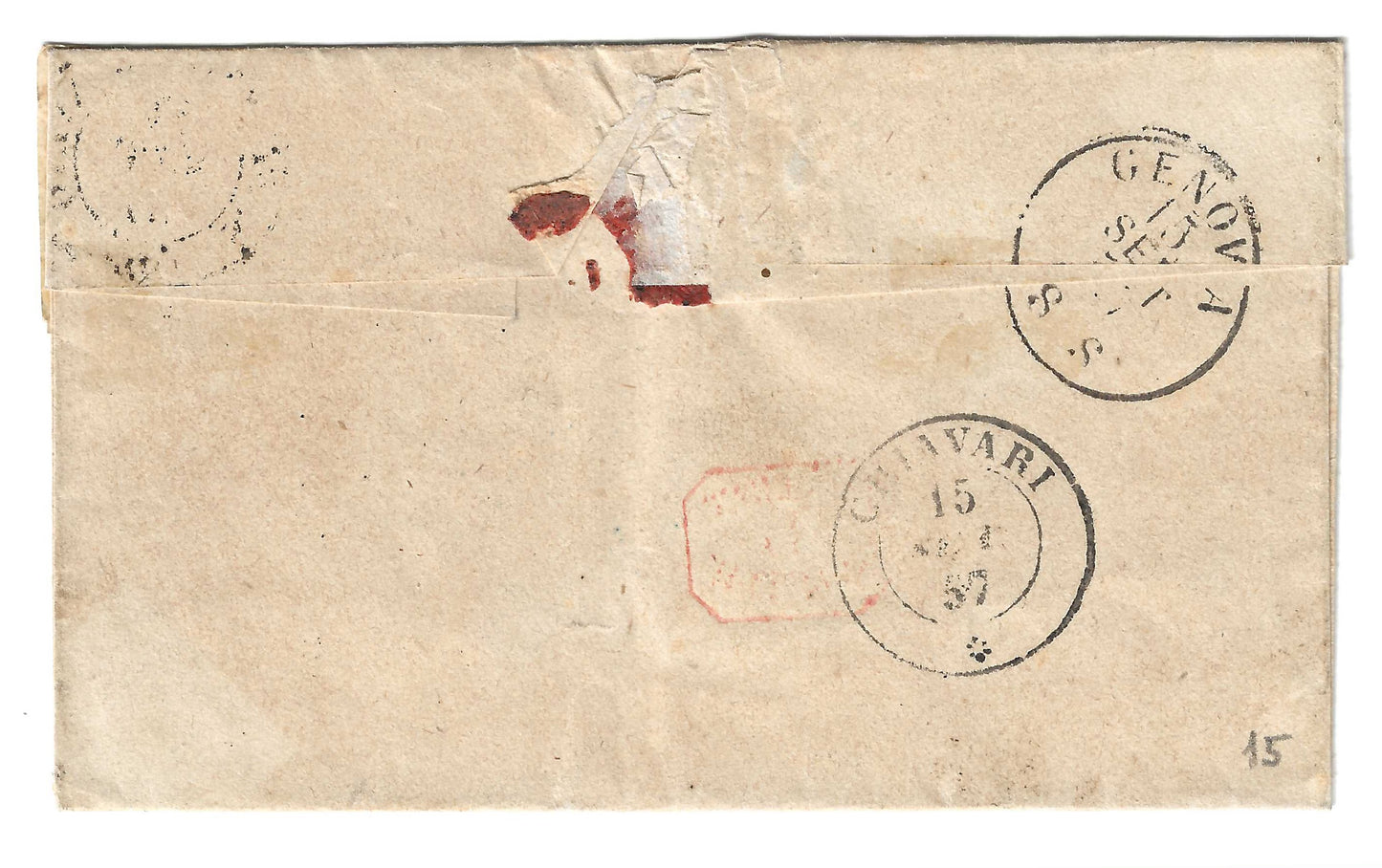 1857 Regno di Sardegna - Piego da S. STEFANO D'AVETO a Genova con 20 cent. IV emissione