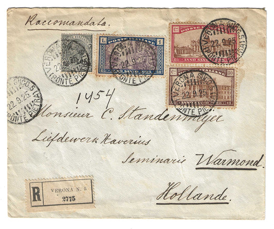 1925 Regno d'Italia Busta raccomandata per l'Olanda con francobolli della serie Anno Santo