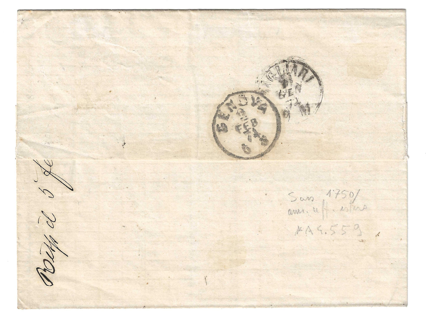 1867 Regno d'Italia - Coppia 20 c. Bigola su piego con annulli PIROSCAFI POSTALI ITALIANI e TUNISI