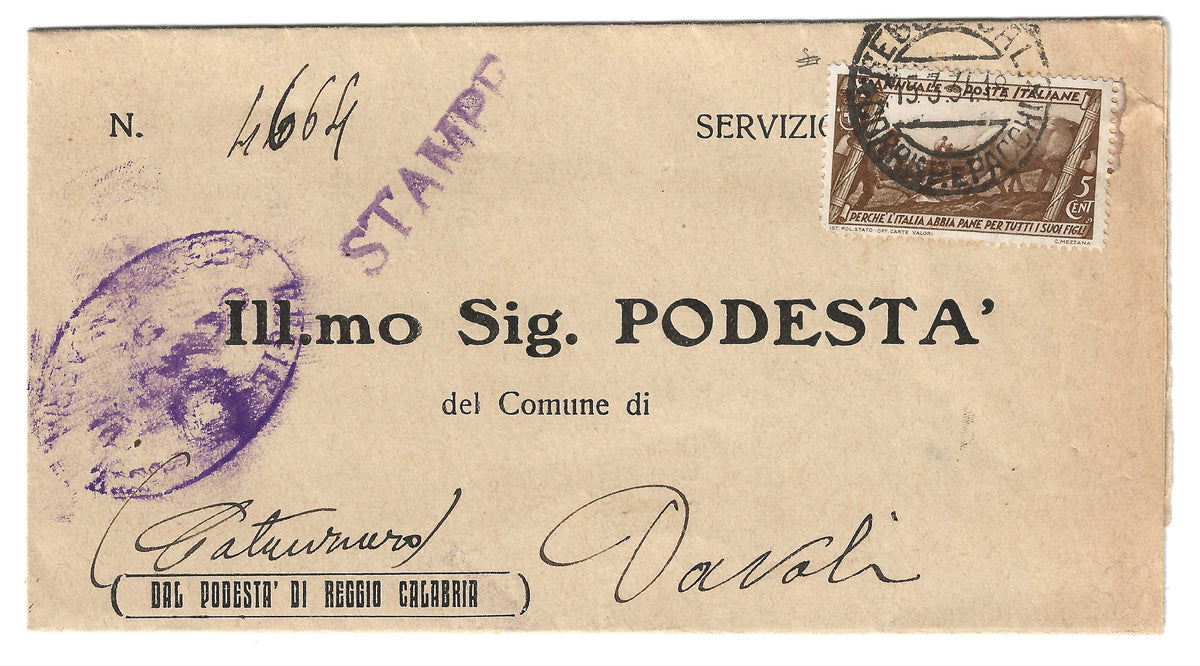 1932 Regno d'Italia - Francobollo da 5 cent. Decennale Marcia su Roma isolato su piego