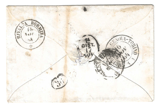 1864 Regno d'Italia - Piego con francobollo da 15 c. De La Rue e raro annullo corsivo nero di Carpeneto