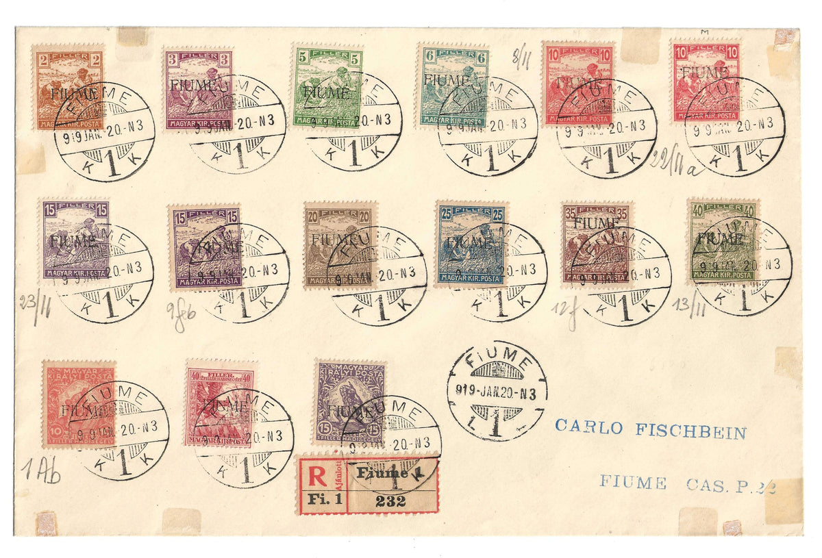 1916/17 Fiume - Busta filatelica con francobolli serie Mietitori e Beneficienza con varietà