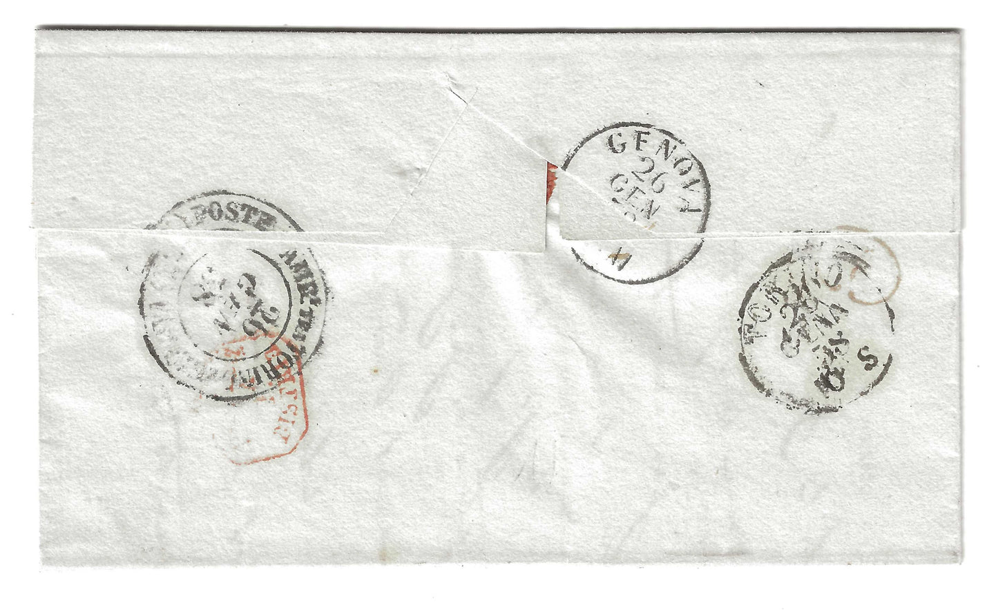 1858 Regno di Sardegna - Piego di lettera da NOLI a Torino con francobollo da 20 cent. IV emissione