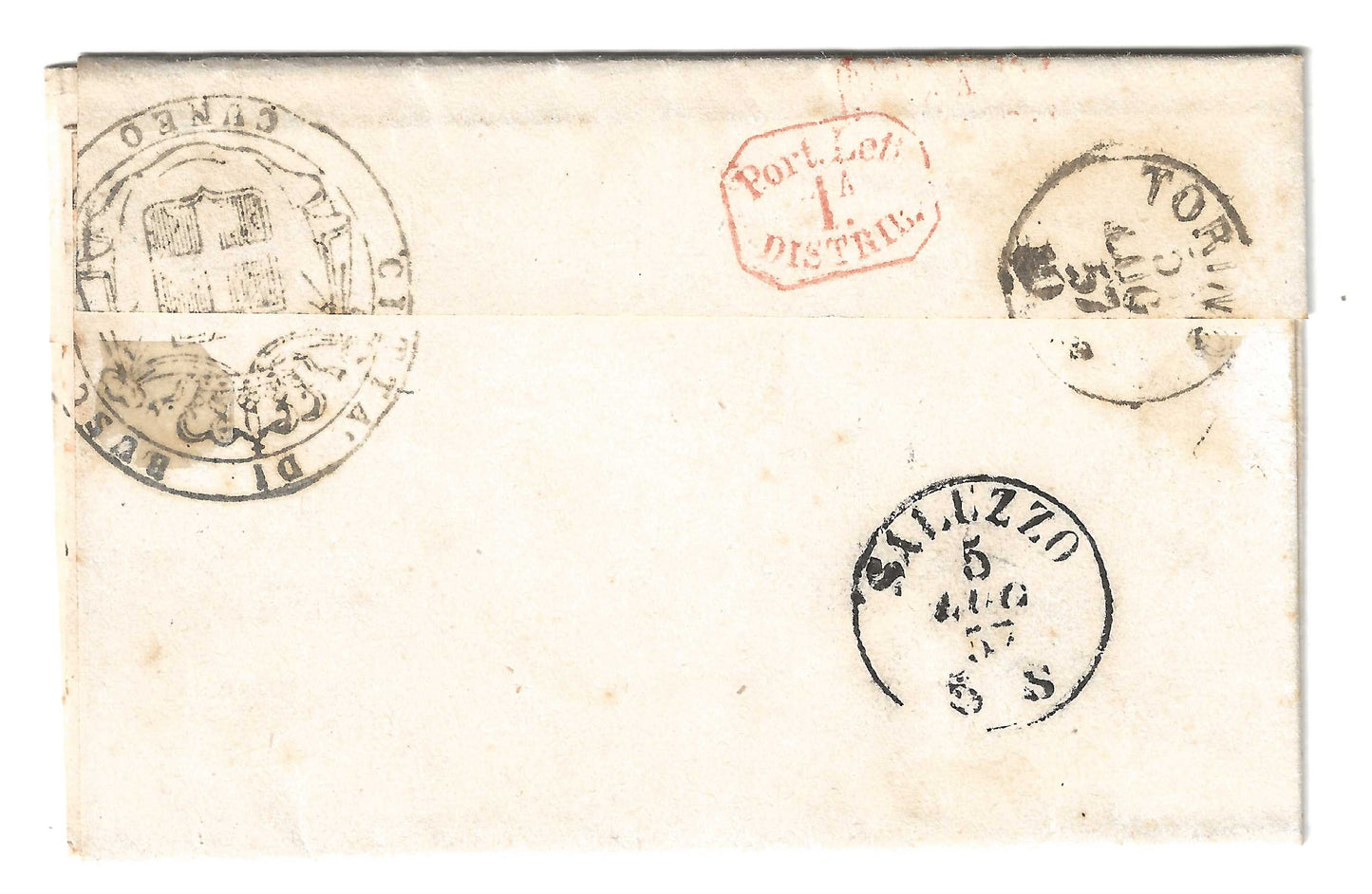 1857 Regno di Sardegna - Piego di lettera da BOSCO a Torino con francobollo da 20 c. IV emissione