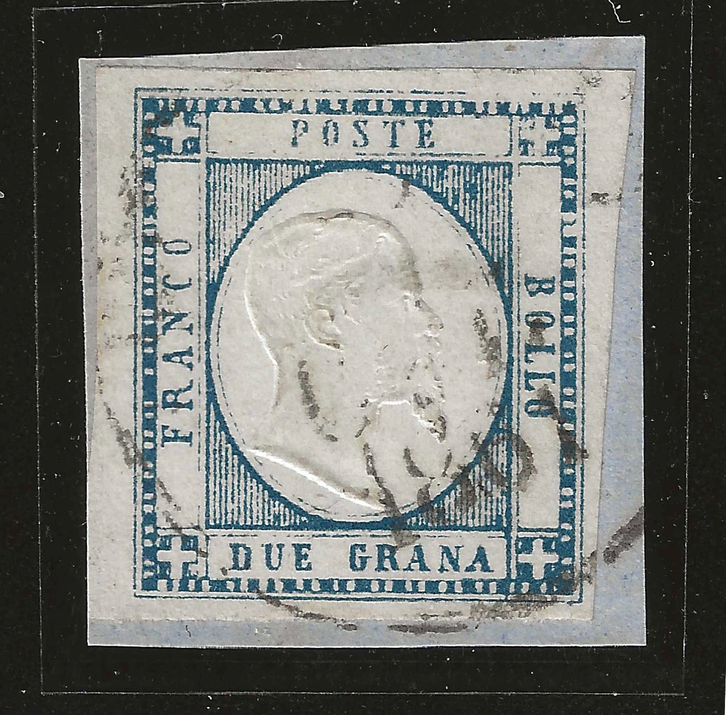 1861 Province Napoletane - Minimo frammento con francobollo da 2 gr. azzurro ardesia Bottacchi