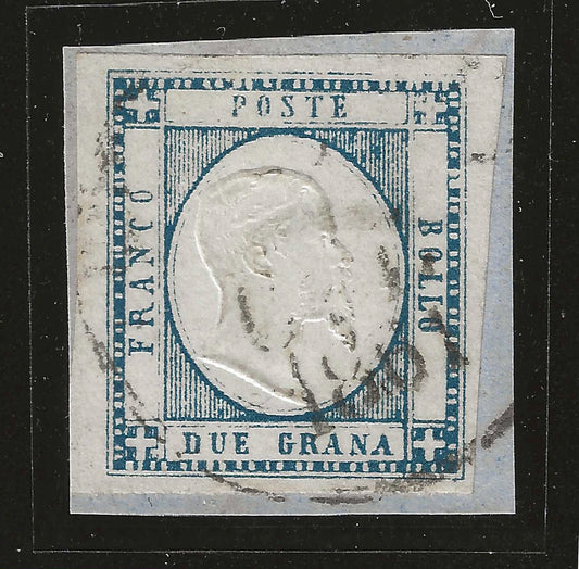 1861 Province Napoletane - Minimo frammento con francobollo da 2 gr. azzurro ardesia Bottacchi