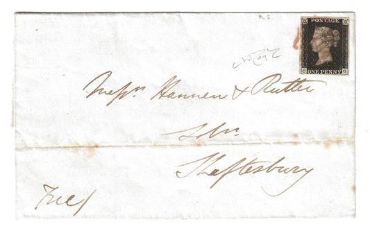 1840 Gran Bretagna - Francobollo da 1 p. nero "Penny Black" usato su lettera ottimo certificato Raybaudi