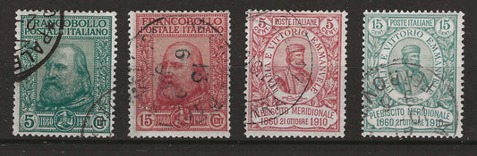 1910 Regno d'Italia - Serie completa francobolli effigie Garibaldi e Plebiscito usata
