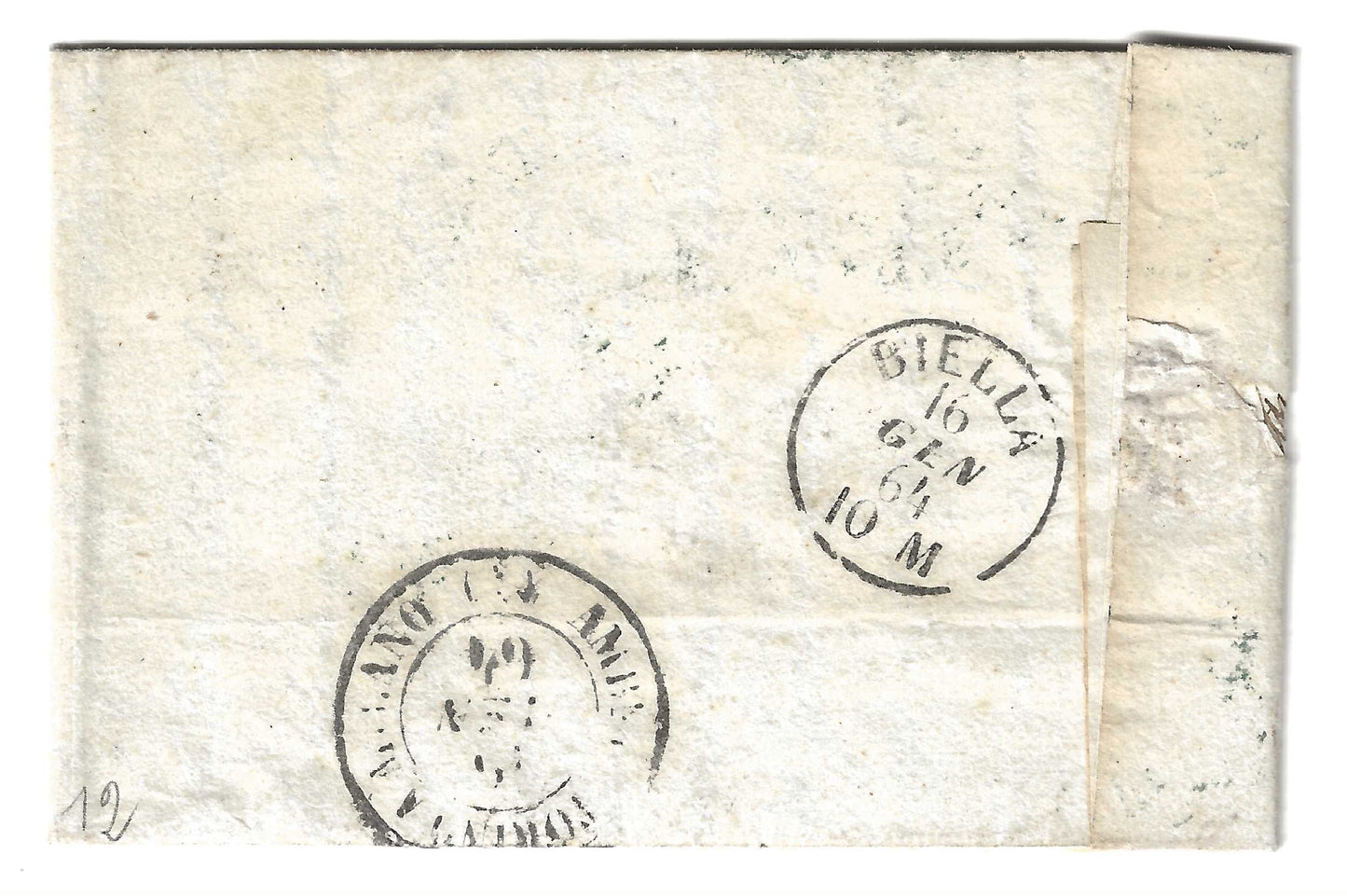 1864 Regno d'Italia - Lettera da MOROZZO a Biella con francobolli da 5 e 10 cent. De La Rue