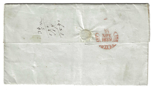 1859 Regno di Napoli - Piego da Lecce a Napoli con francobollo da 2 grana rosa chiaro