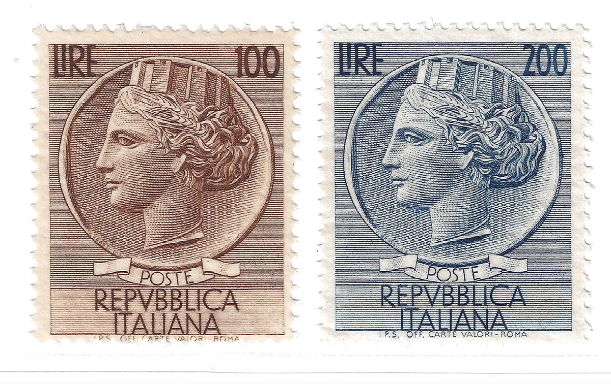 1954 Repubblica italiana - Francobolli da 100 e 200 l.  Siracusa Italia Turrita MNH**
