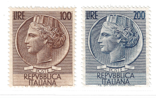 1954 Repubblica italiana - Francobolli da 100 e 200 l.  Siracusa Italia Turrita MNH**