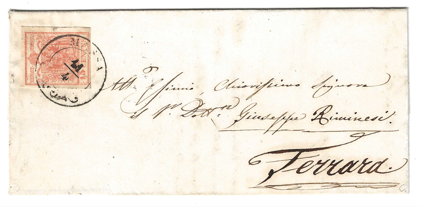 1850 Regno Lombardo Veneto - Piego da Massa a Ferrara con francobollo da 15 c. rosso I emissione