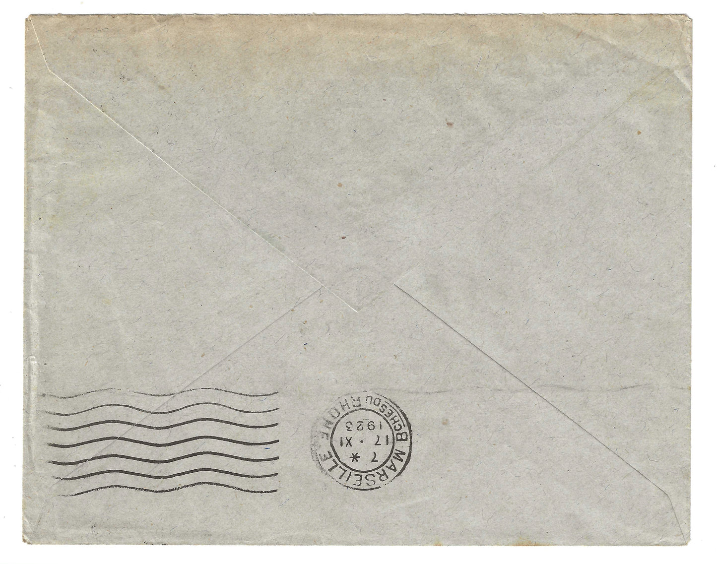 1923 Regno d'Italia Busta per Marsiglia con coppia francobolli 50 su 55 c. tipo Michetti varietà soprastampa fortemente spostata