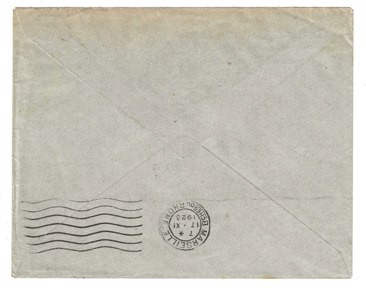 1923 Regno d'Italia Busta per Marsiglia con coppia francobolli 50 su 55 c. tipo Michetti varietà soprastampa fortemente spostata