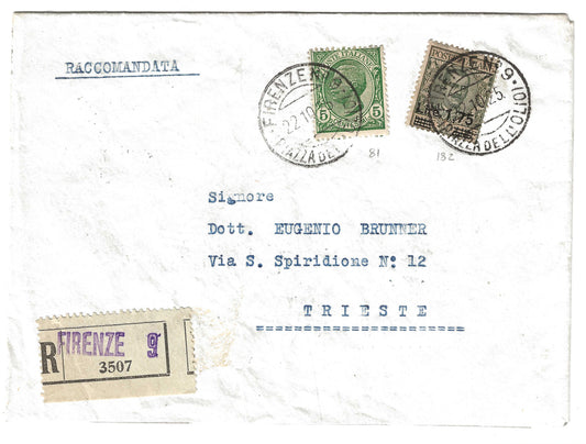 1925 Regno d'Italia - Busta per Trieste da Firenze con francobollo 1,75 su 10 l. Floreale