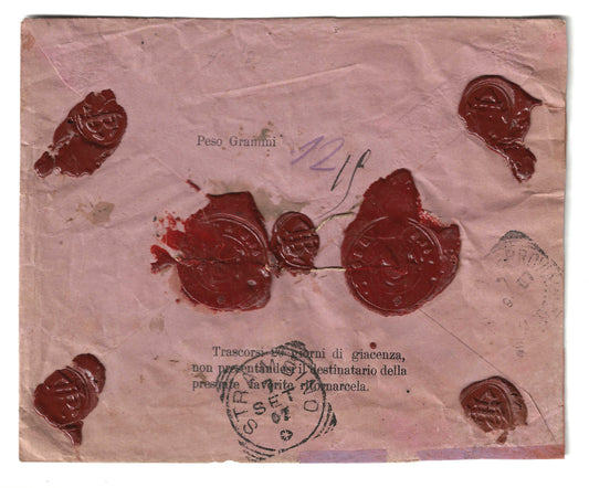1907 Regno d'Italia Busta Assicurata per S. Martino Canavese con francobollo 50 c. malva serie Floreale