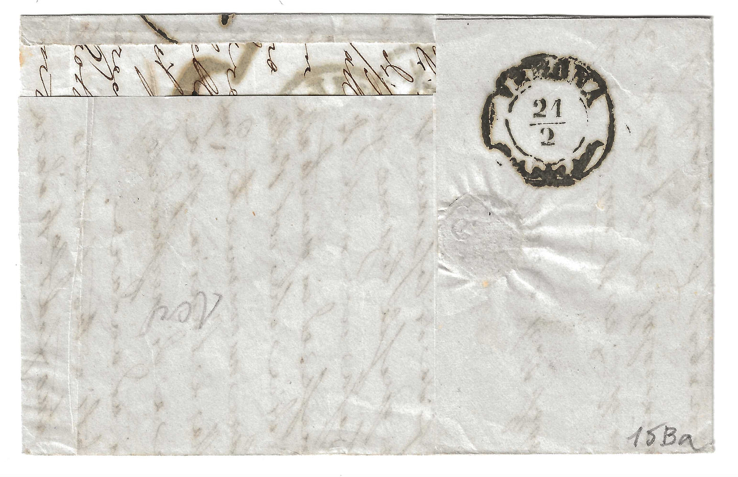 1860 Regno di Sardegna Piego di lettera con francobollo 20 c. e annullo Distribuzione III certificato Avanzo