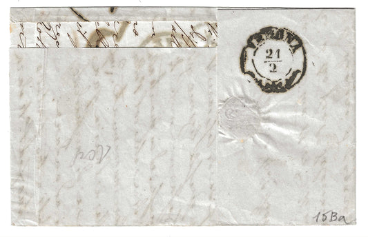 1860 Regno di Sardegna Piego di lettera con francobollo 20 c. e annullo Distribuzione III certificato Avanzo