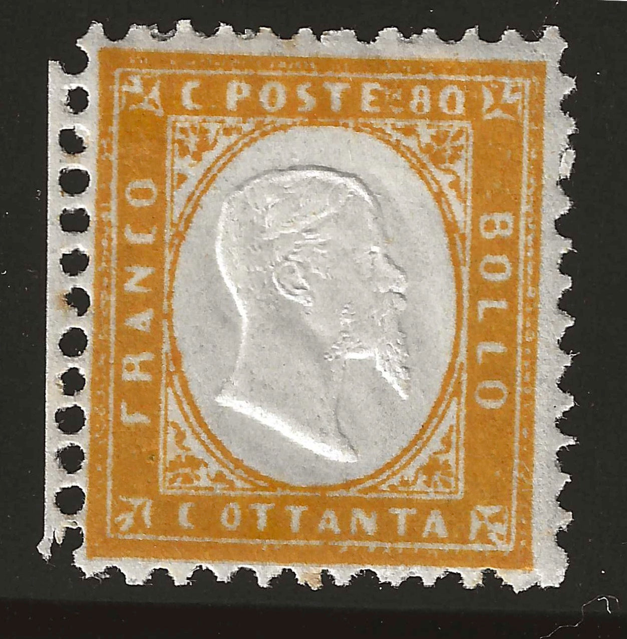 1862 Regno d'Italia - Francobollo da 80 cent. dentellato tipo Sardegna MH*