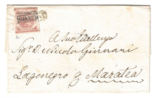 1860 Regno di Napoli - Piego per Lagonegro con francobollo da 2 grana rosa brunastro 1858