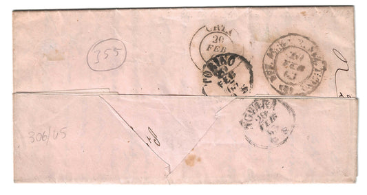 1863 Regno d'Italia - Piego da MIASINO a Torino con francobollo da 15 c. tipo Sardegna
