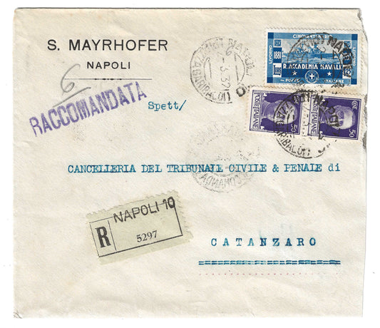 1932 Regno d'Italia Busta per Catanzaro con francobollo 1,25 l. serie Accademia Navale di Livorno 1931
