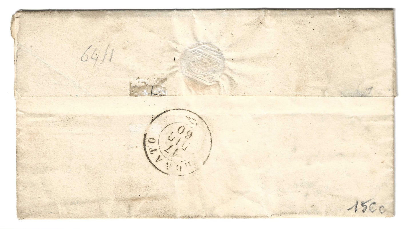 1860 Regno di Sardegna Piego da Milano a Lonato con francobollo da 20 c. azzurro grigio Sassone 15Cc
