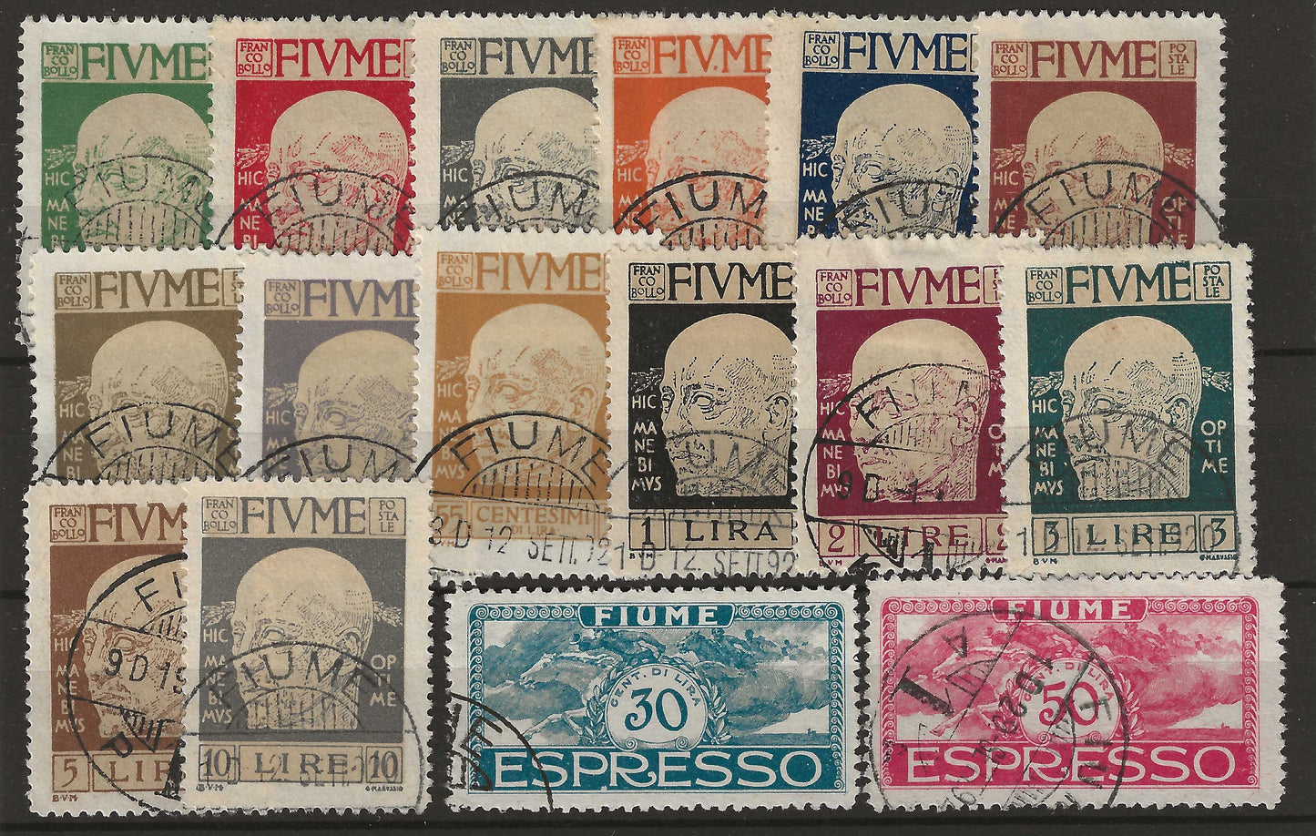 1920 Fiume - Serie completa francobolli ordinari + espressi D'Annunzio usata