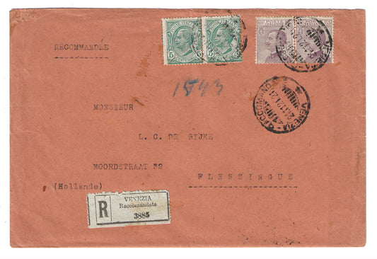 1921 Regno d'Italia Busta per l'Olanda affrancata con coppia francobolli da 55 c. tipo Michetti rari