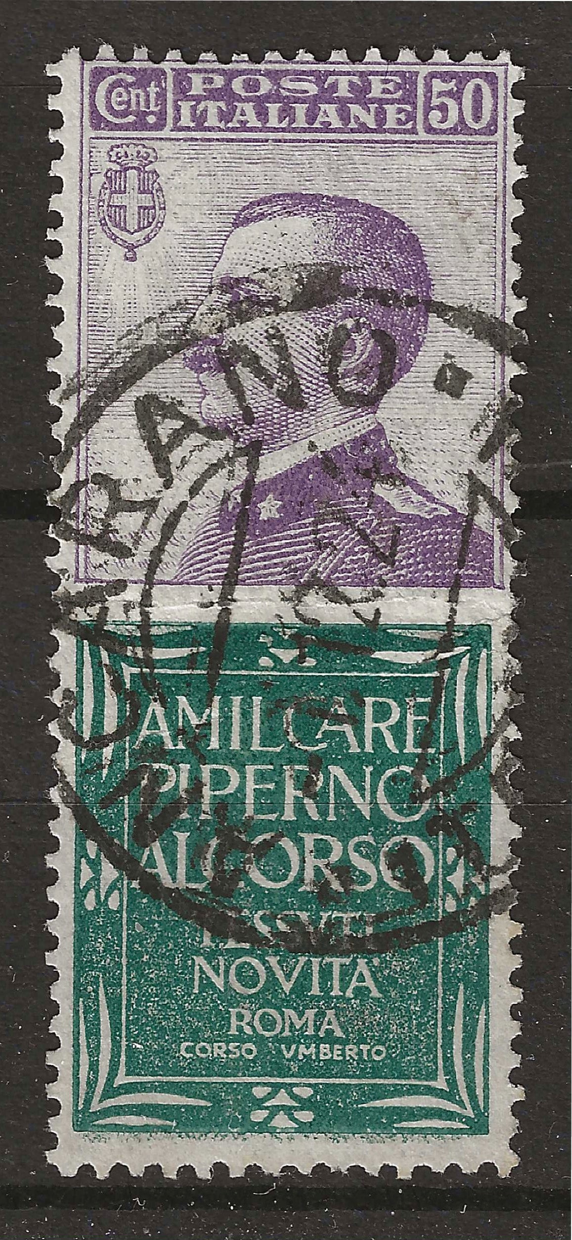 1925 Regno d'Italia - Francobollo pubblicitario 50 c. verde Piperno usato
