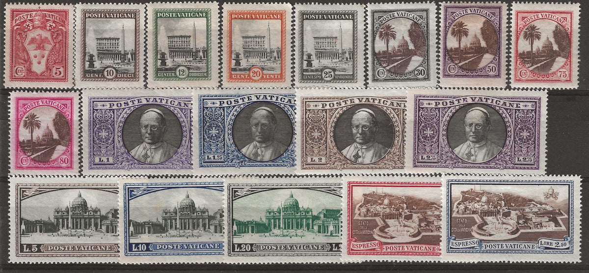 1933 Città del Vaticano - Serie completa francobolli ordinari + espressi Giardini e Medaglioni MH*