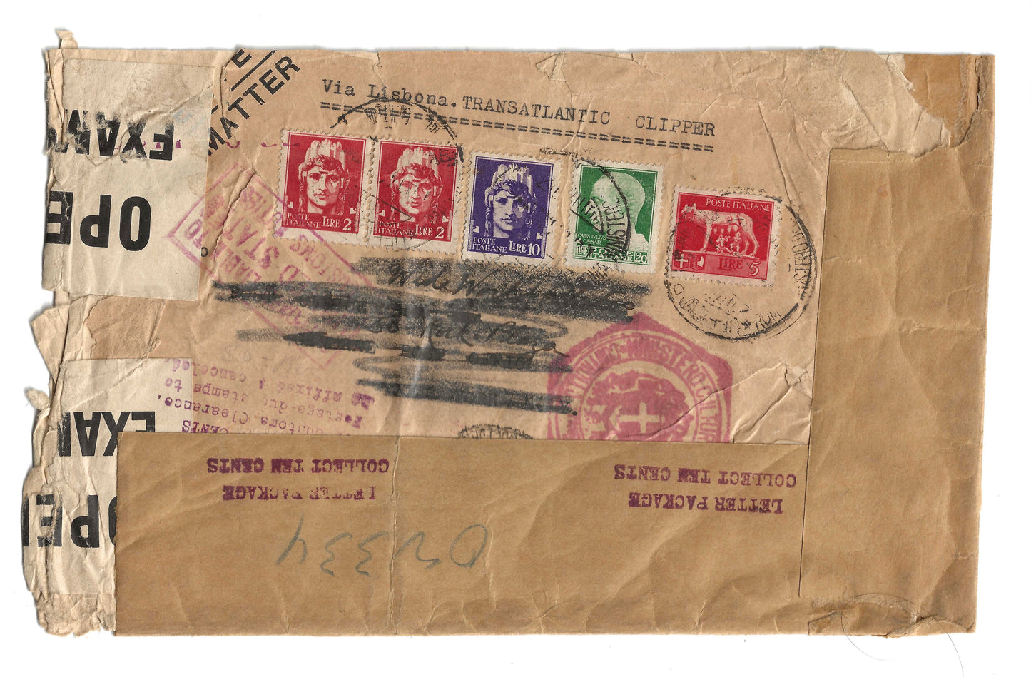 Regno d'Italia Involucro postale con raro francobollo 20 l. serie Imperiale 1929 dal Ministero della Guerra