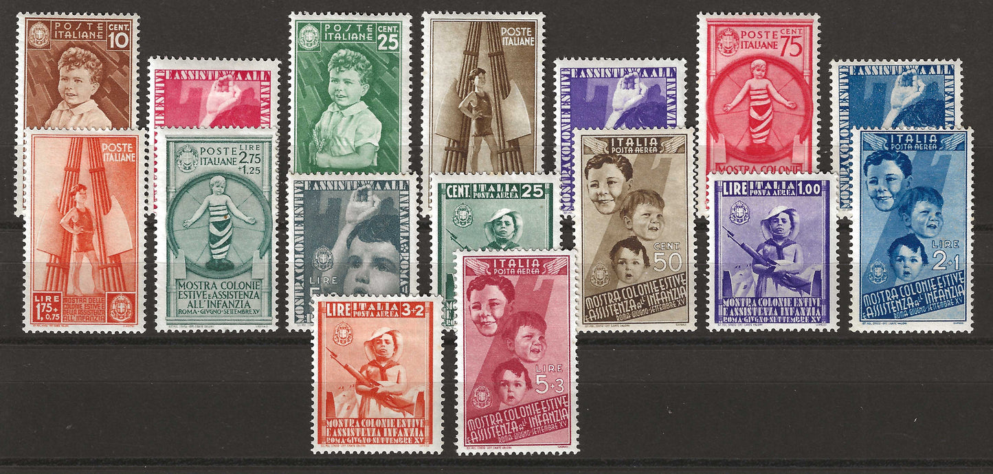1937 Regno d'Italia Serie completa ordinaria + aerea francobolli Mostra Colonie Estive MH*
