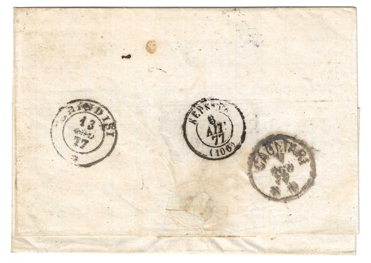 1877 Regno d'Italia - Francobollo 30 c. "Estero" su piego da Tunisi a Corfù con annullo Postali italiani