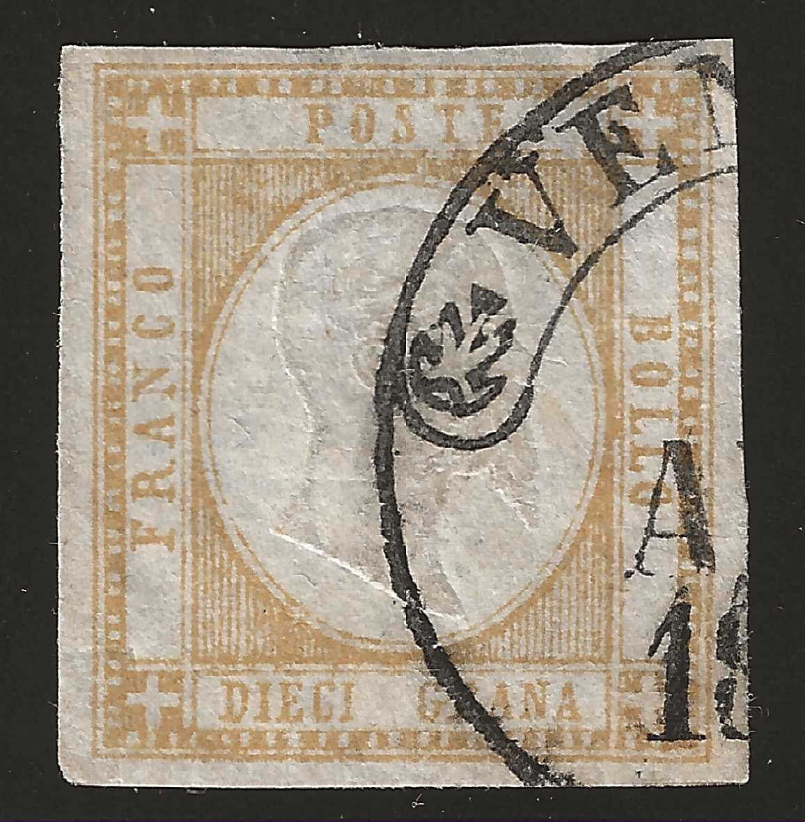 1861 Province Napoletane -  Francobollo da 10 grana arancio con annullo di Venafro