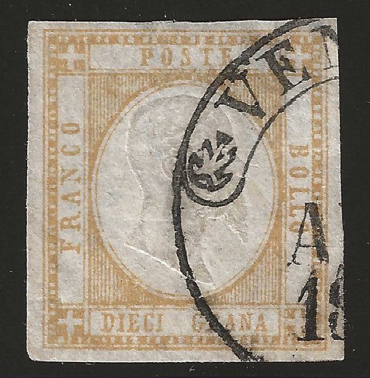 1861 Province Napoletane -  Francobollo da 10 grana arancio con annullo di Venafro