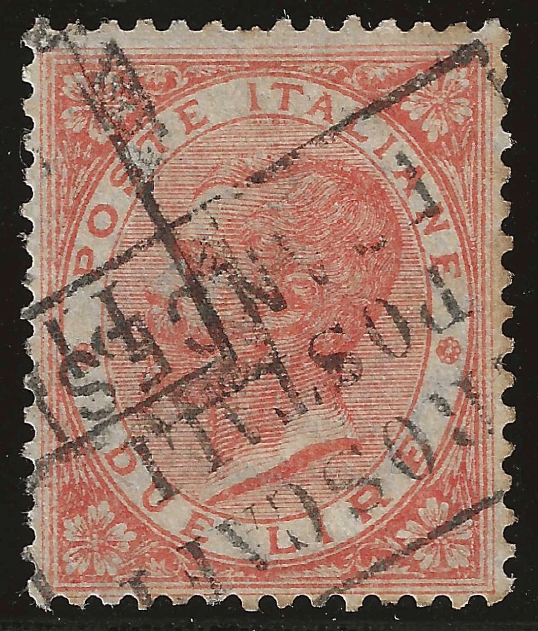 1863 Regno d'Italia - Francobollo 2 lire De La Rue Londra annullo PIROSCAFI POSTALI FRANCESI