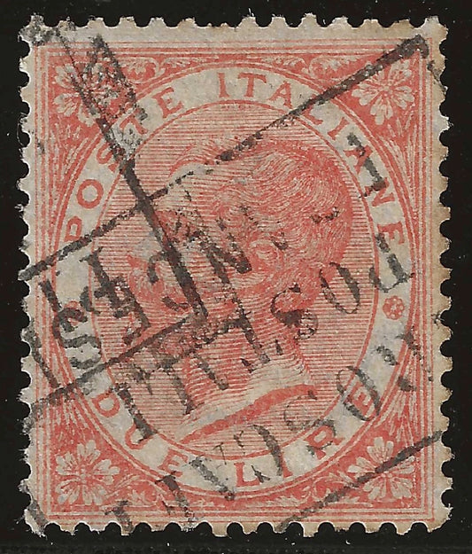 1863 Regno d'Italia - Francobollo 2 lire De La Rue Londra annullo PIROSCAFI POSTALI FRANCESI