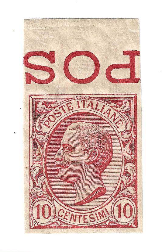 1906 Regno d'Italia - Francobollo 10 c. rosa Leoni non dentellato bordo foglio MNH**