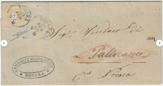 1862 Regno - 2 c. giallo per stampati su lettera per Pallanza firma Sorani