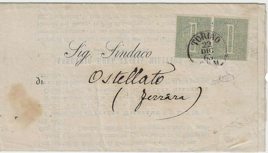 1863 Regno d'Italia - Coppia 1 c. De La Rue primo mese d'uso firmato Sorani