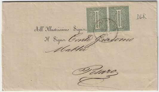 1863 Regno d'Italia - Coppia 1 c. De La Rue su piego per Pesaro